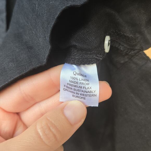 Quince Womens Top Shirt Large Black European Linen Short Sleeve Boxy - Picture 4 of 7